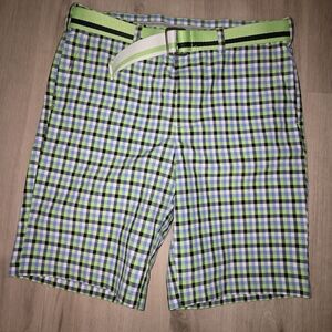 Izod Men's Checkered Shorts with Belt